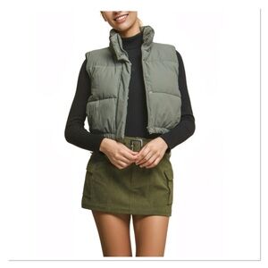 LOVE TREE Olive Green Cropped Puffer Vest
